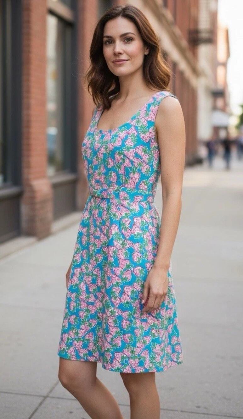 Lilly Pulitzer Strawberry Fields Bow Dress Cotton White Label - Size 6 Vintage